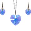 Set Akvamarin severni sij - ogrlica in uhani Kristalno srce s kristali Swarovski®